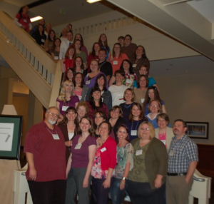 About 20% of the conference belongs to Authors Incognito, a writers' support group for attendees. I'm in the front row, purple shirt, with the rest of the executive committee